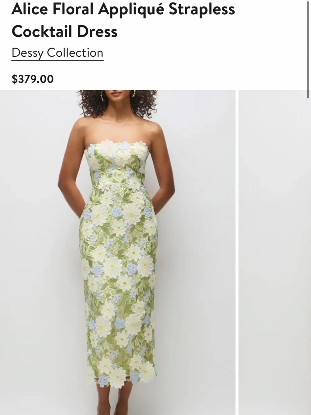 Nordstrom Strapless Floral Appliqué Midi Dress in Green, White, Blue - Picture 1 of 3